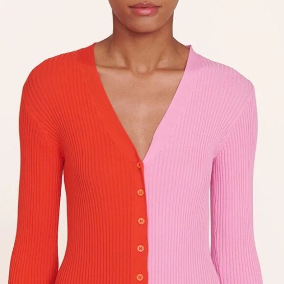 NWT STAUD Shoko Sweater Dress Cardigan Colorblock Pink Orange XS - Picture 3 of 12